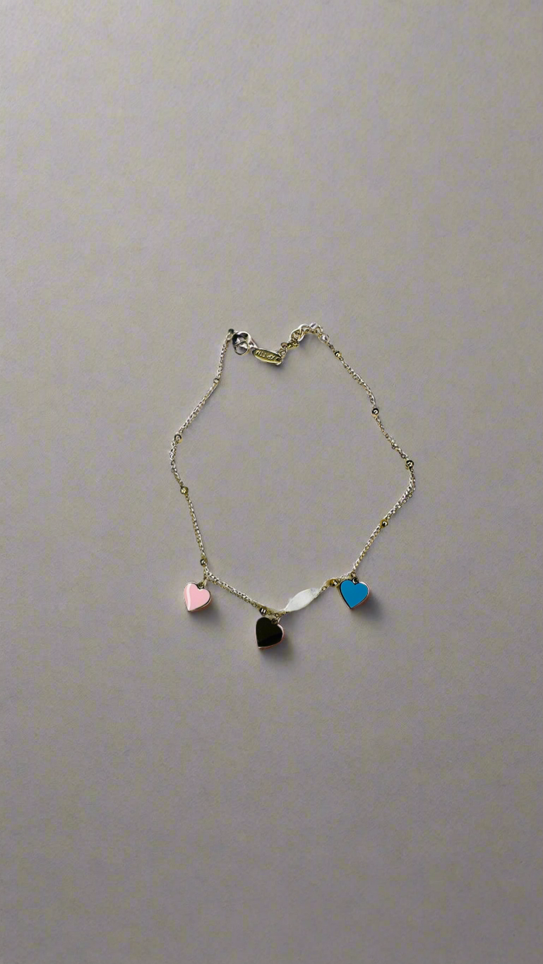 Trio Heart Charm Anklet