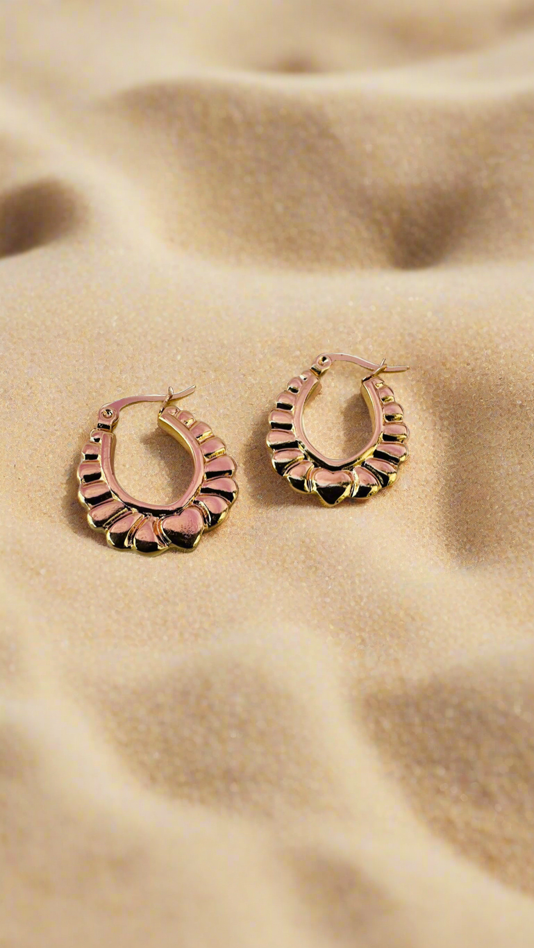 Golden Petal Heart Hoops