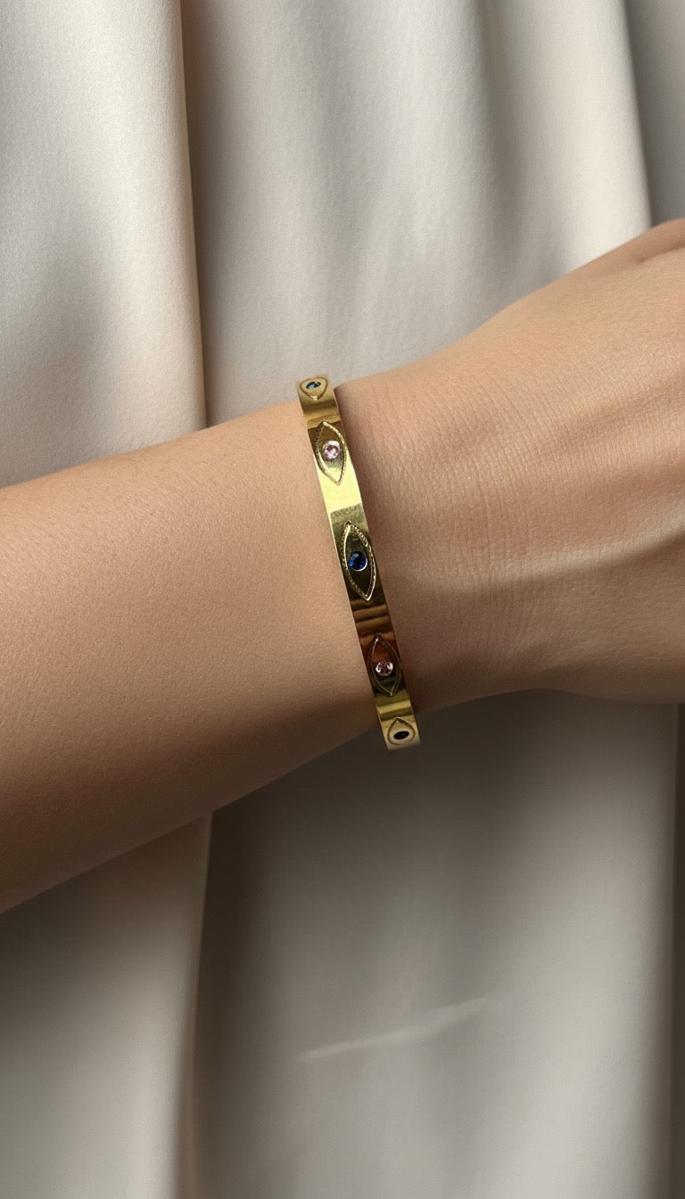 Elegant Evil Eye Gem Bangle”