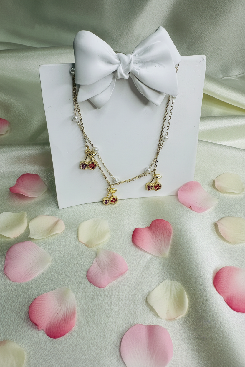Cherry Pearl Charm Bracelet