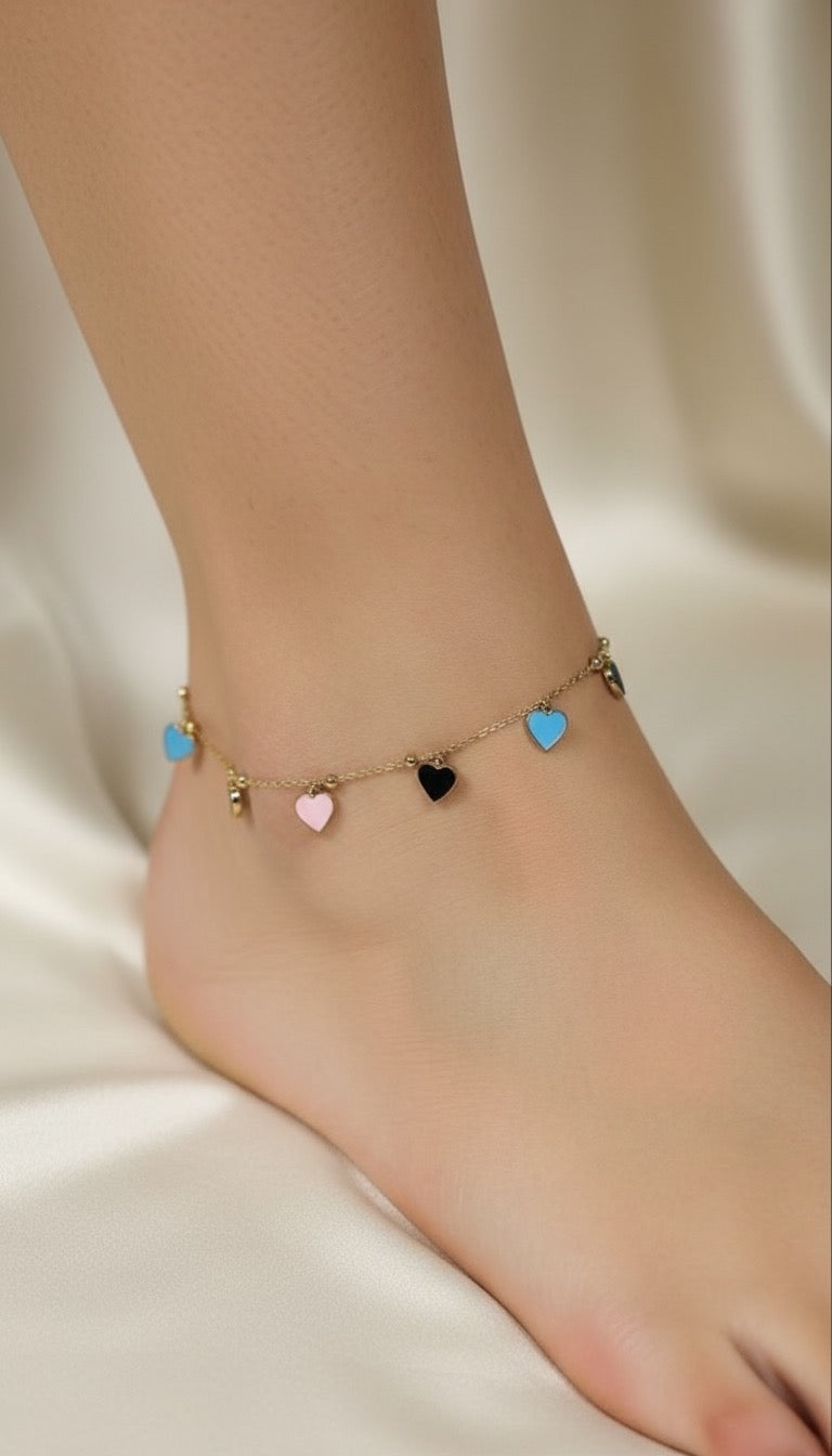 Trio Heart Charm Anklet