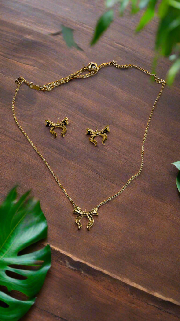 Golden Bow Tie Jewelry Set