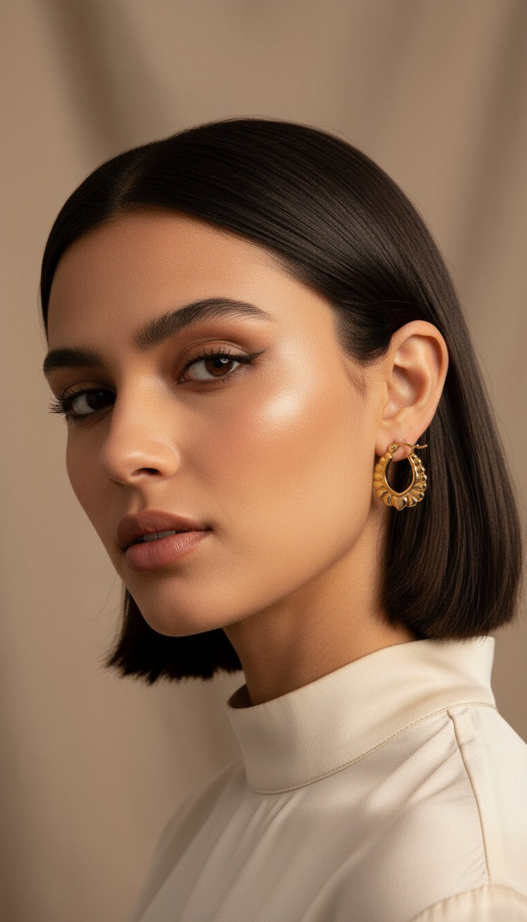Golden Petal Heart Hoops