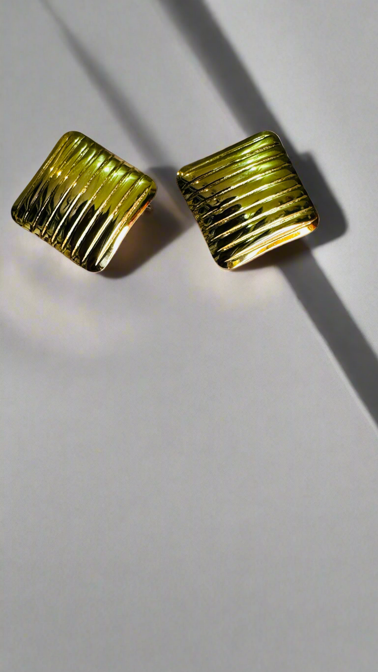 Gold Fluted Rectangle Studs