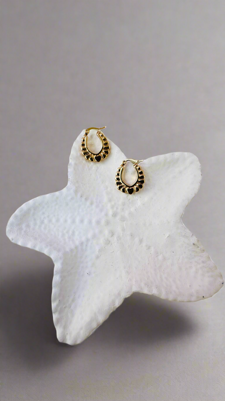 Golden Petal Heart Hoops