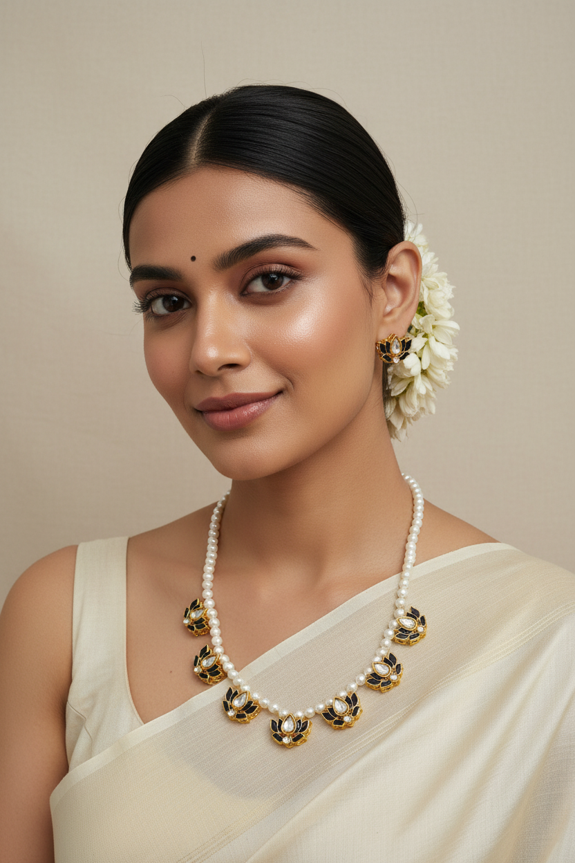 Navy Lotus Pearl Set