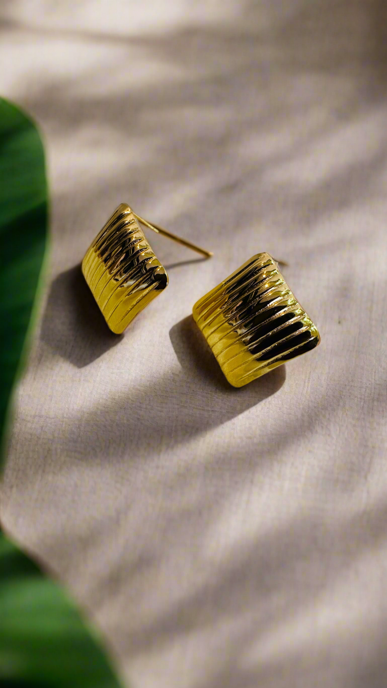 Gold Fluted Rectangle Studs