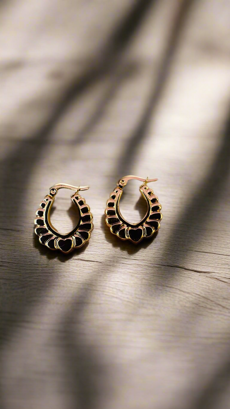 Golden Petal Heart Hoops