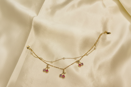 Cherry Pearl Charm Bracelet