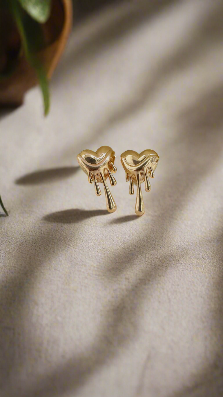 Golden Drip Heart Studs”
