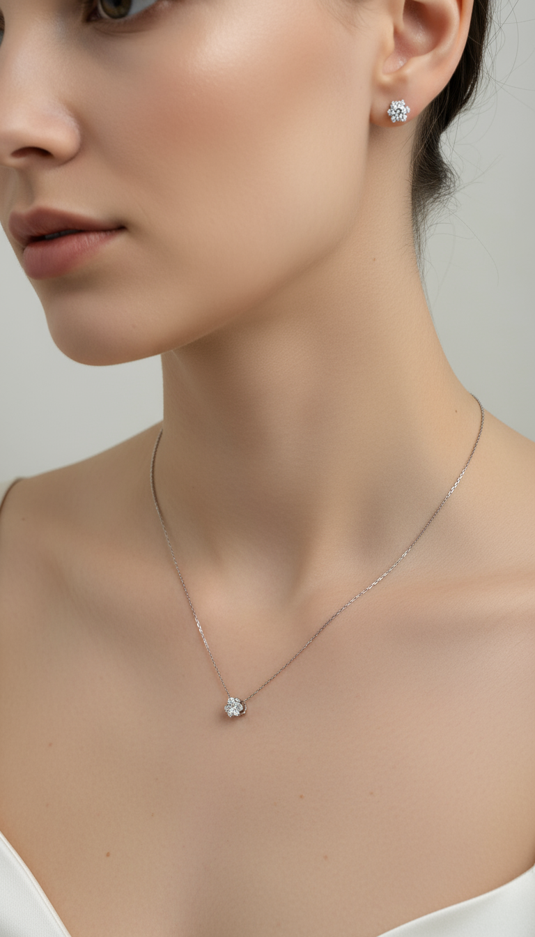 Silver Solitaire Jewelry Set