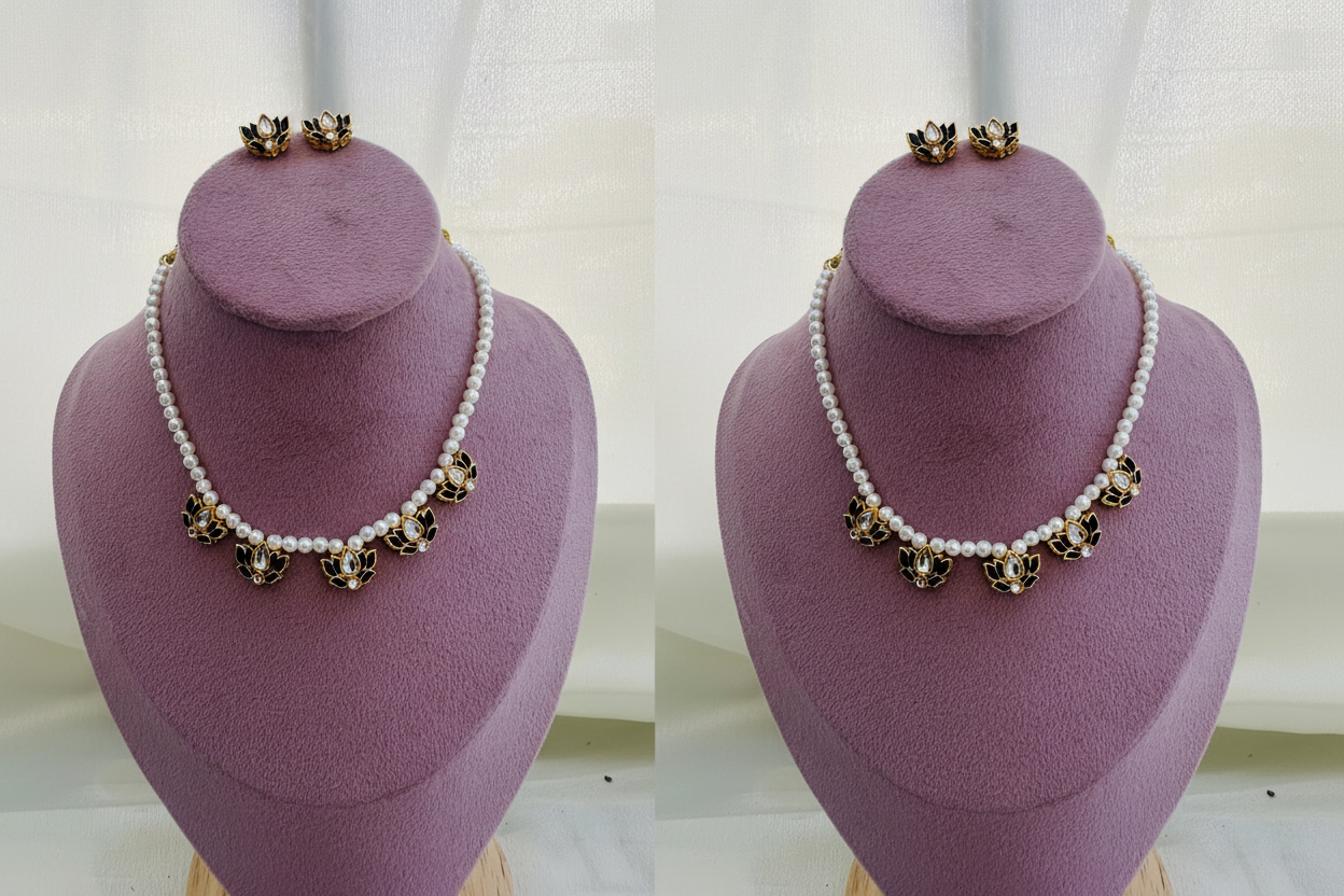 Navy Lotus Pearl Set