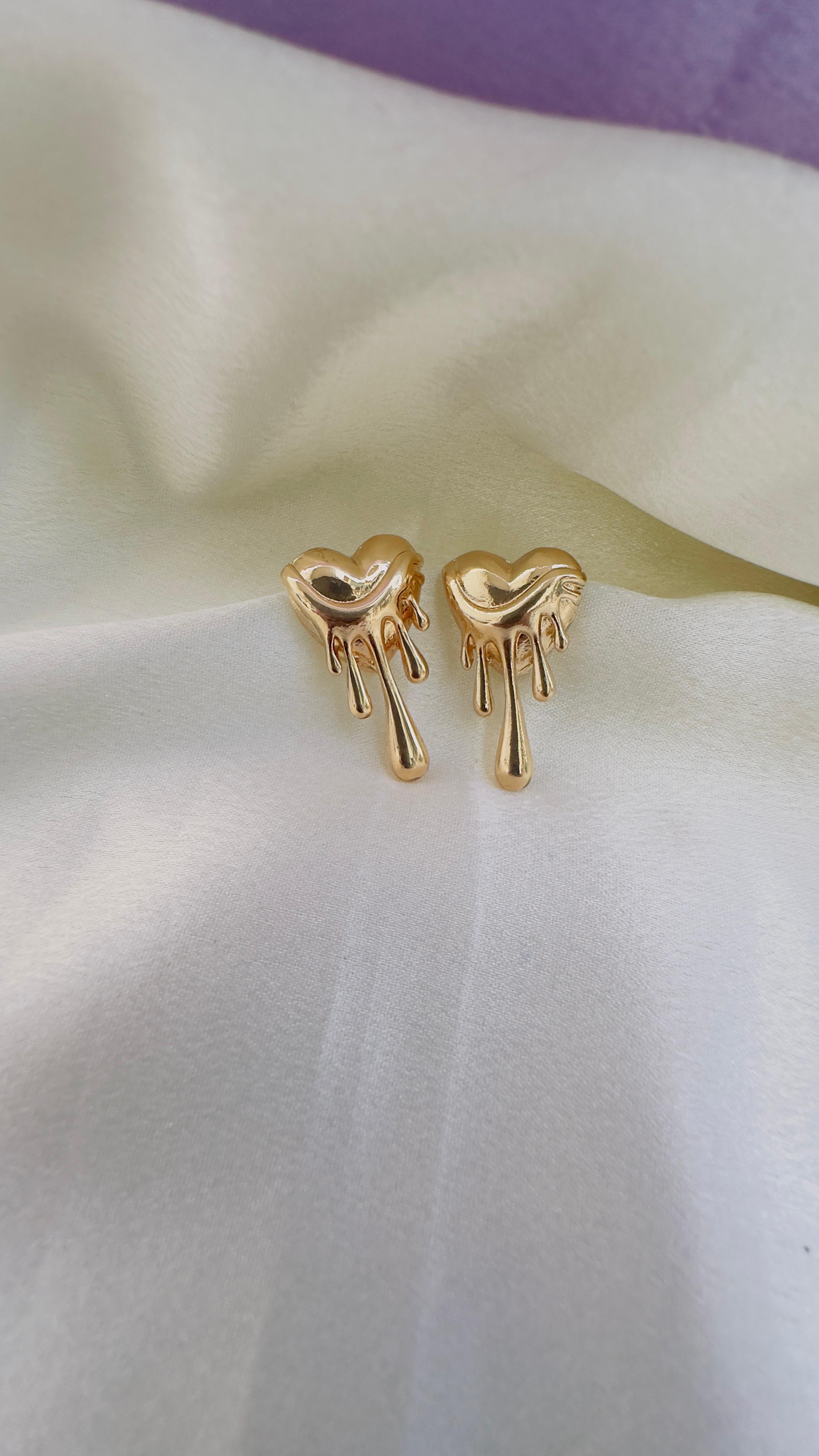 Golden Drip Heart Studs”